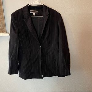 Amanda smith women petite 14 pinstripe blazer jacket 100% pure wool black stripe